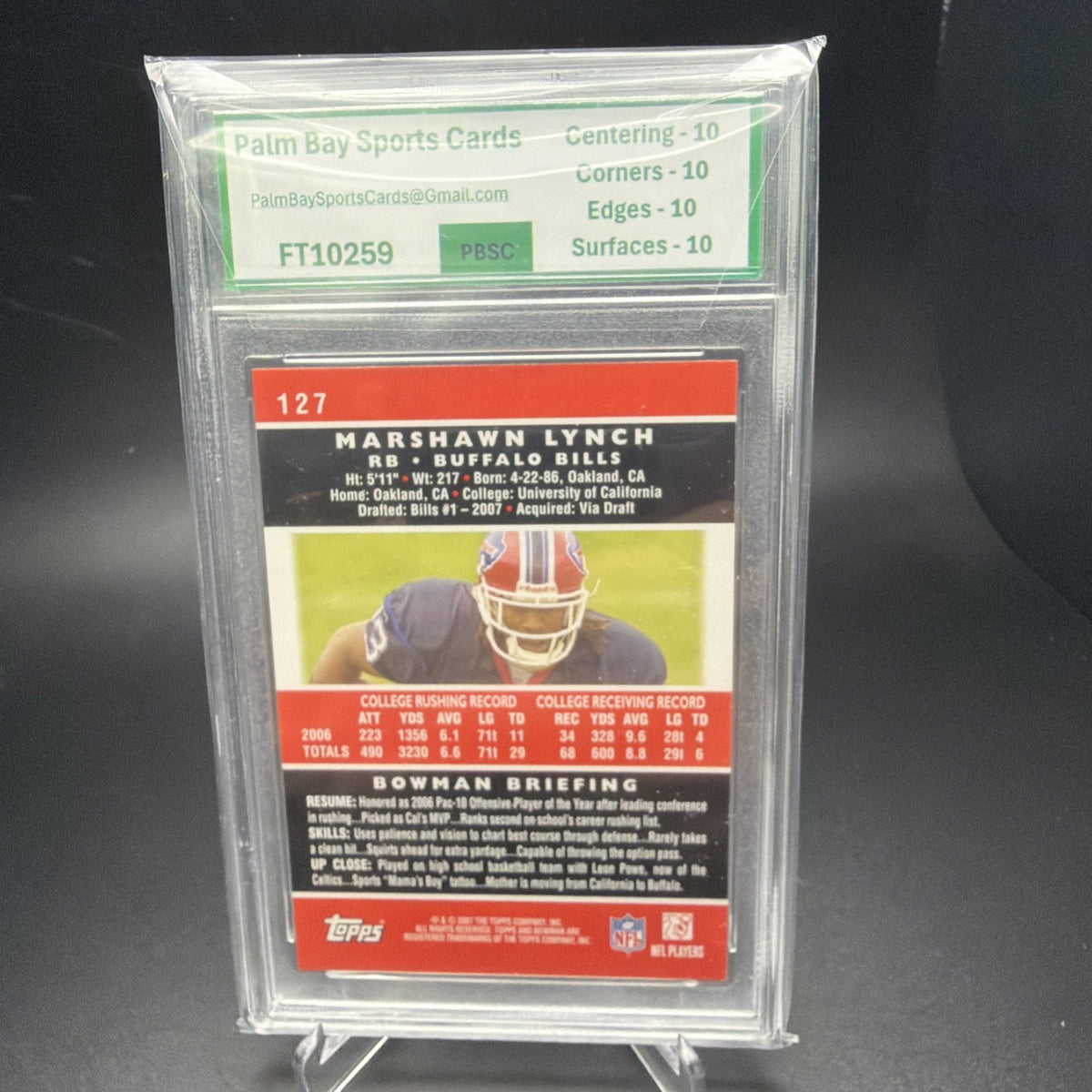 2007 Bowman RC #BC66 Marshawn Lynch PBSC 10 — photo 2 of 2