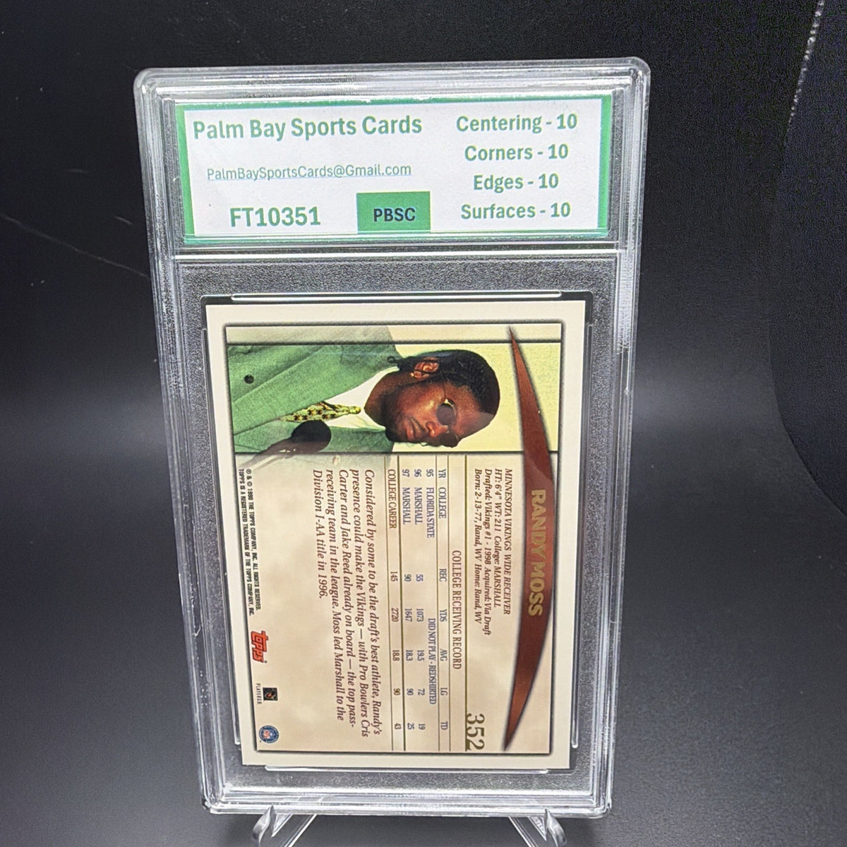 Topps 1998 Chrome Randy Moss Rookie RC Draft Picks PBSC 10 #35 Vikings — photo 2 of 2