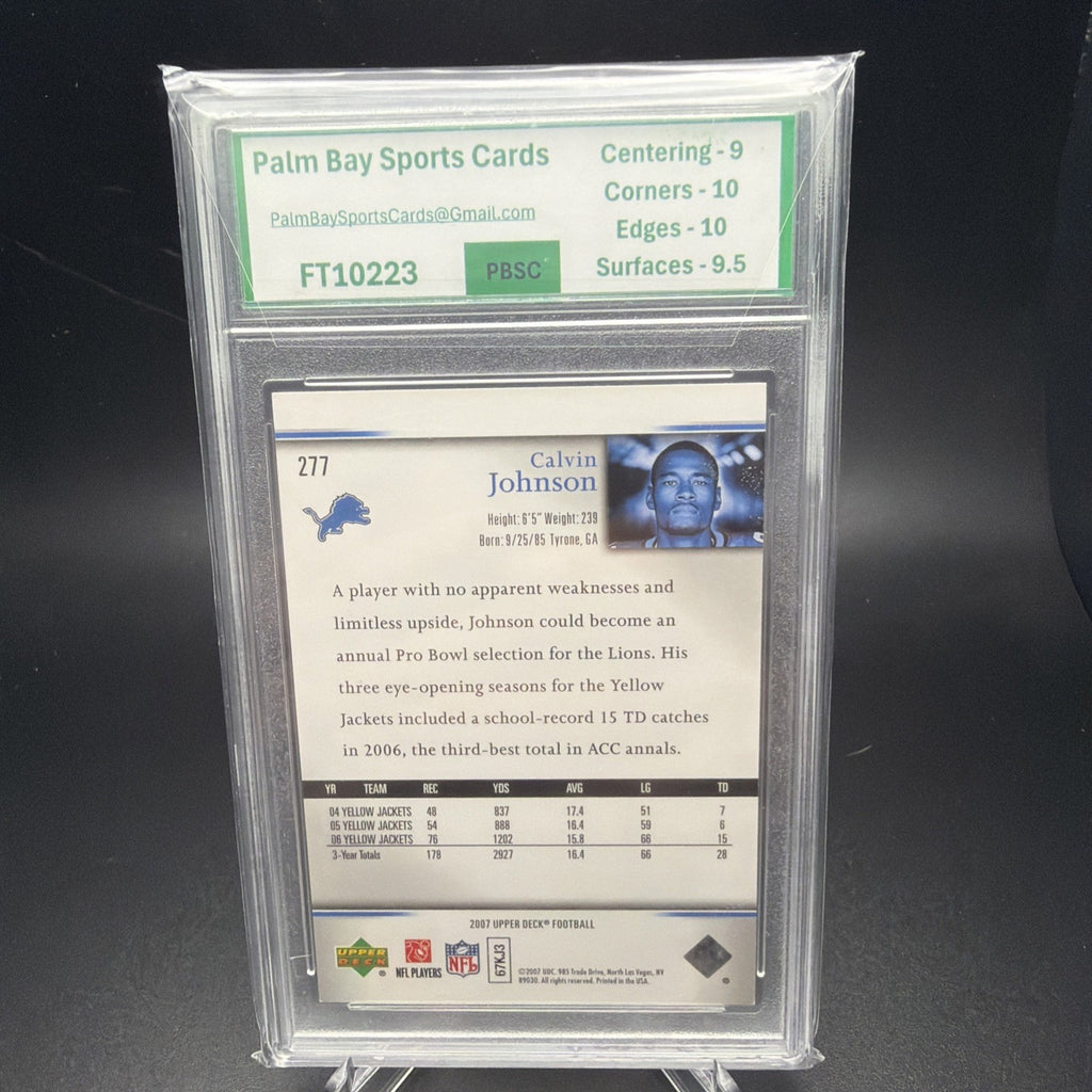2007 Upper Deck Star Rookie Calvin Johnson #277 Rookie Exclusives (RC) PBSC 9.5 — photo 2 of 2