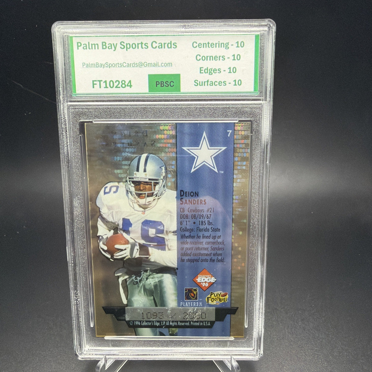 Collector's Edge 1996 Air Force One Deion Sanders #7 Cowboys /2500 PBSC 10 — photo 2 of 2