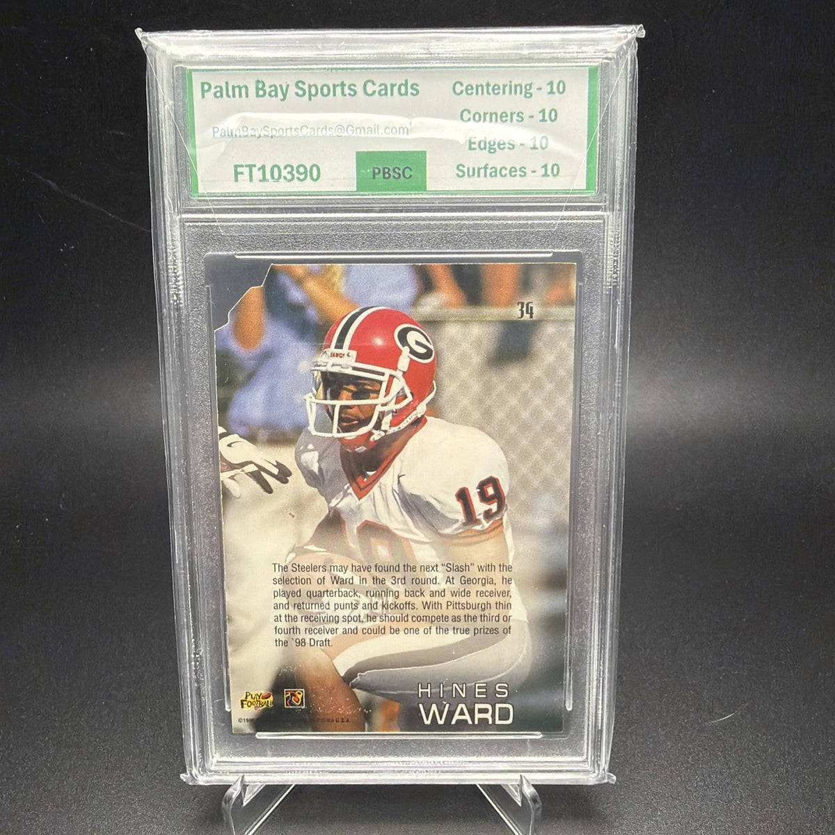 1998 Playoff Absolute SSD - Draft Picks Hines Ward #34 Bronze (RC) PBSC 10 — photo 2 of 2