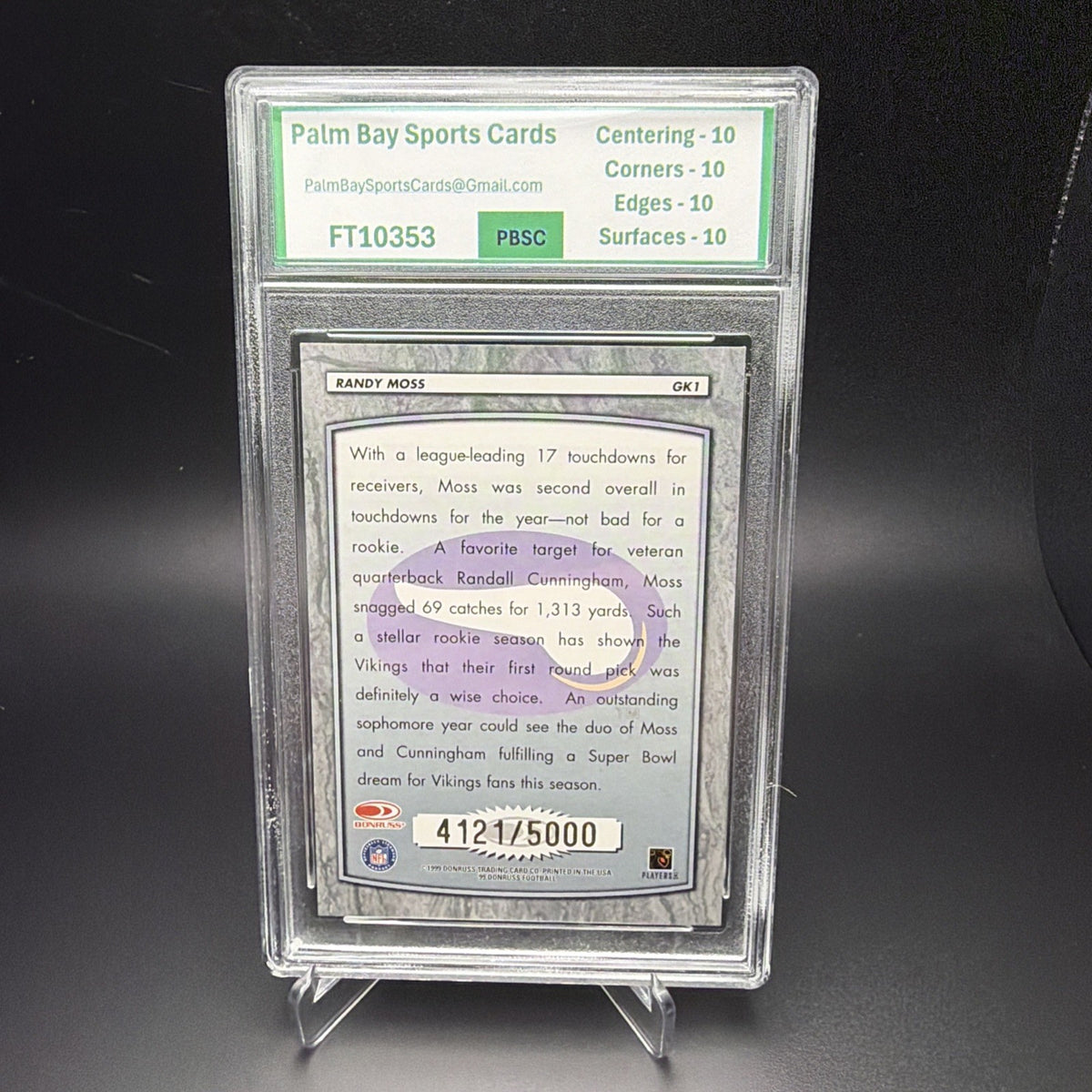 1999 Donruss - Gridiron Kings Randy Moss #GK1 /4500 PBSC 10 — photo 2 of 2