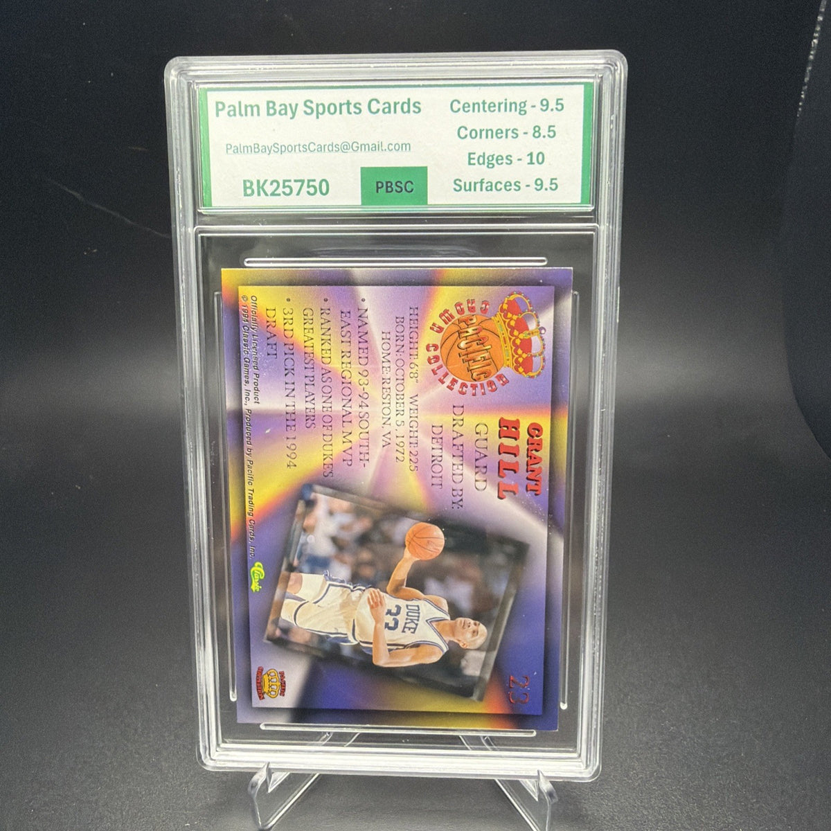 1994-95 Pacific Prisms Grant Hill Rookie RC #23 Duke Blue Devils PBSC 9 (2) — photo 2 of 2