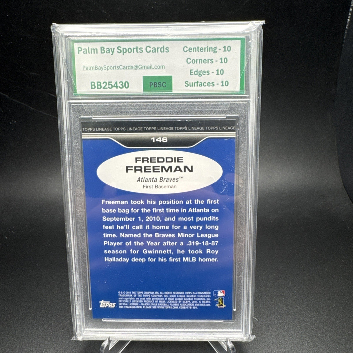 2011 TOPPS LINEAGE #146 FREDDIE FREEMAN ROOKIE RC PSA 10 — photo 2 of 2