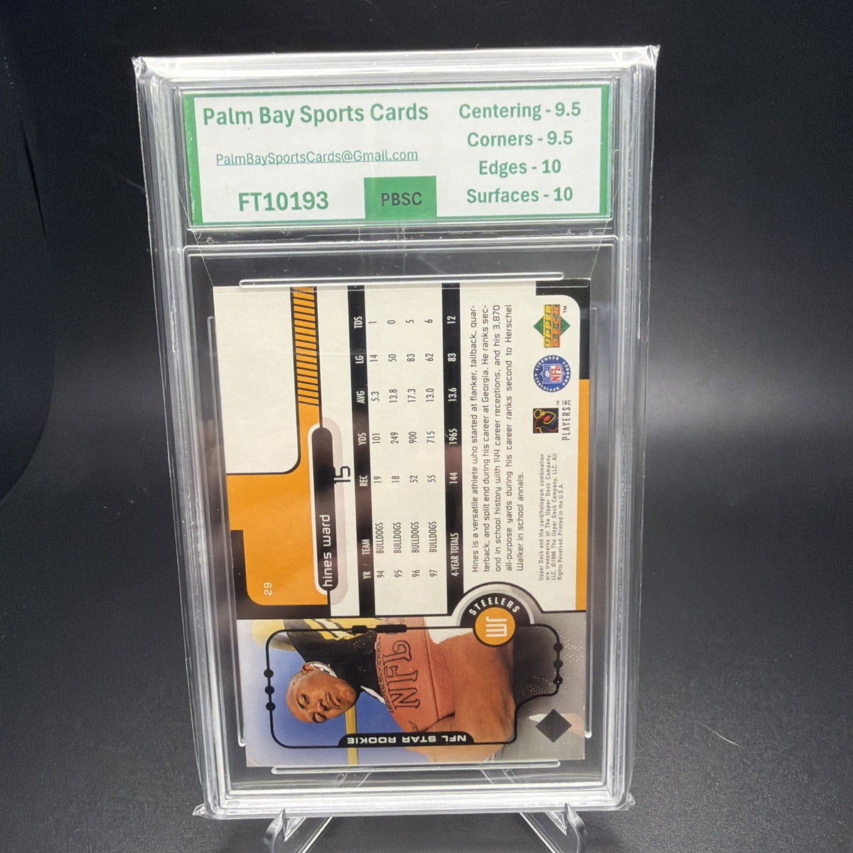 1998 Upper Deck - NFL Star Rookie Hines Ward #29 (RC) PBSC 9.5 — photo 2 of 2